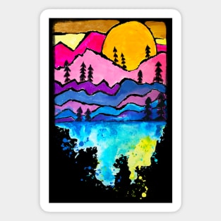 Mountains with Sunset Forest Tress Silhouettes Outdoors Nature Magnet